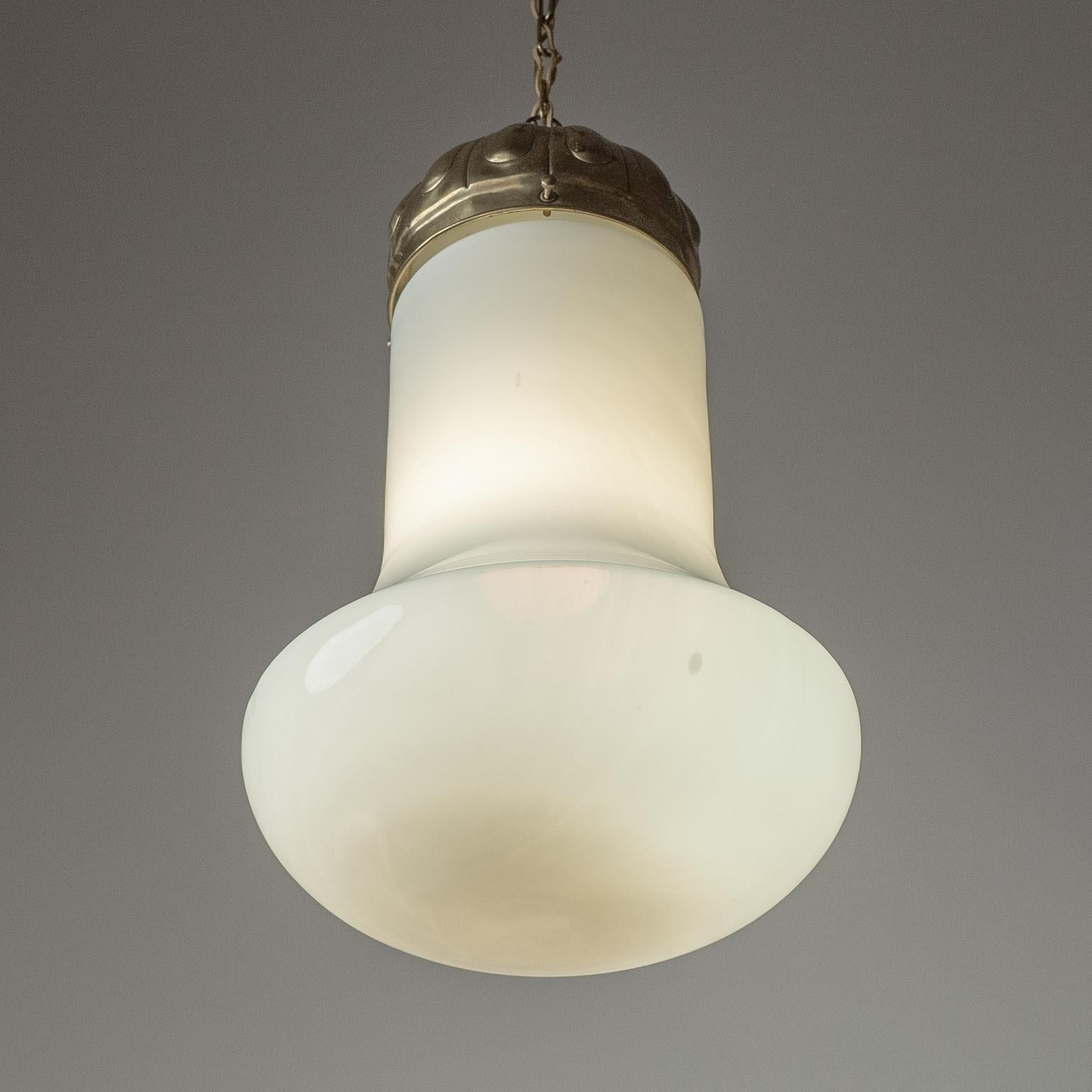 Large Art Deco Milk Glass Pendant, circa 1930 In Good Condition For Sale In Vienna, AT