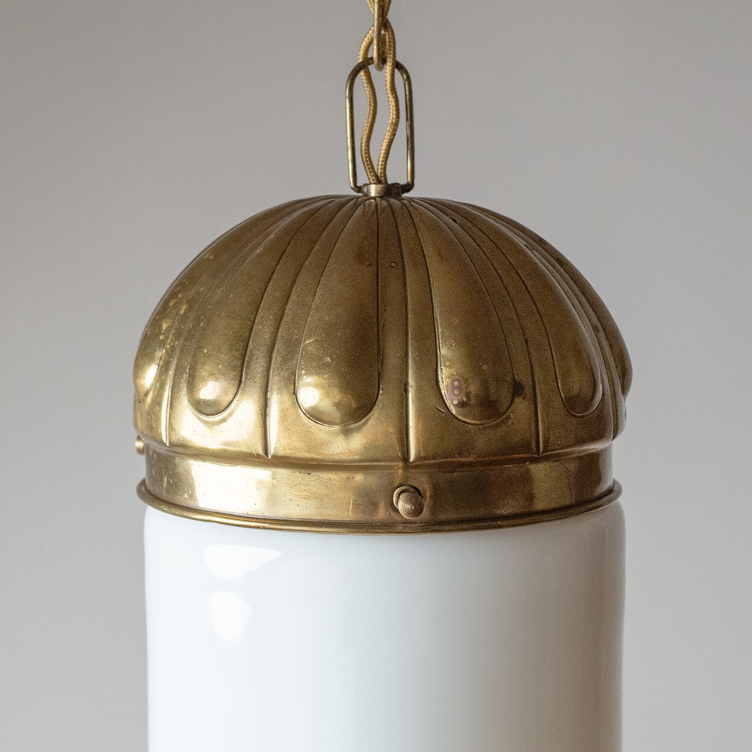 Brass Large Art Deco Milk Glass Pendant, circa 1930 For Sale