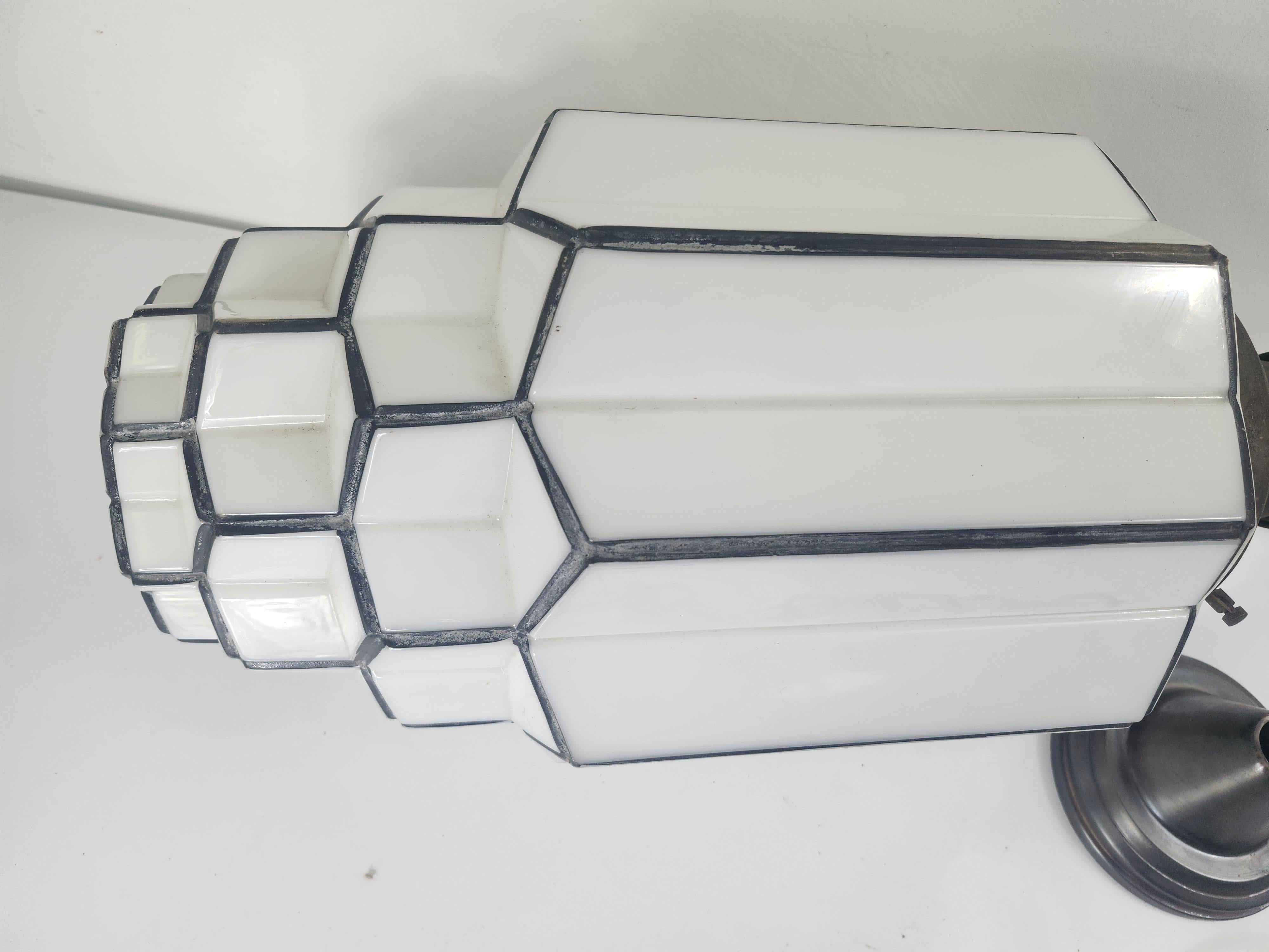 Large Art Deco Milk Glass Skyscraper Form Pendant Light C1930 #2 Rewired 4