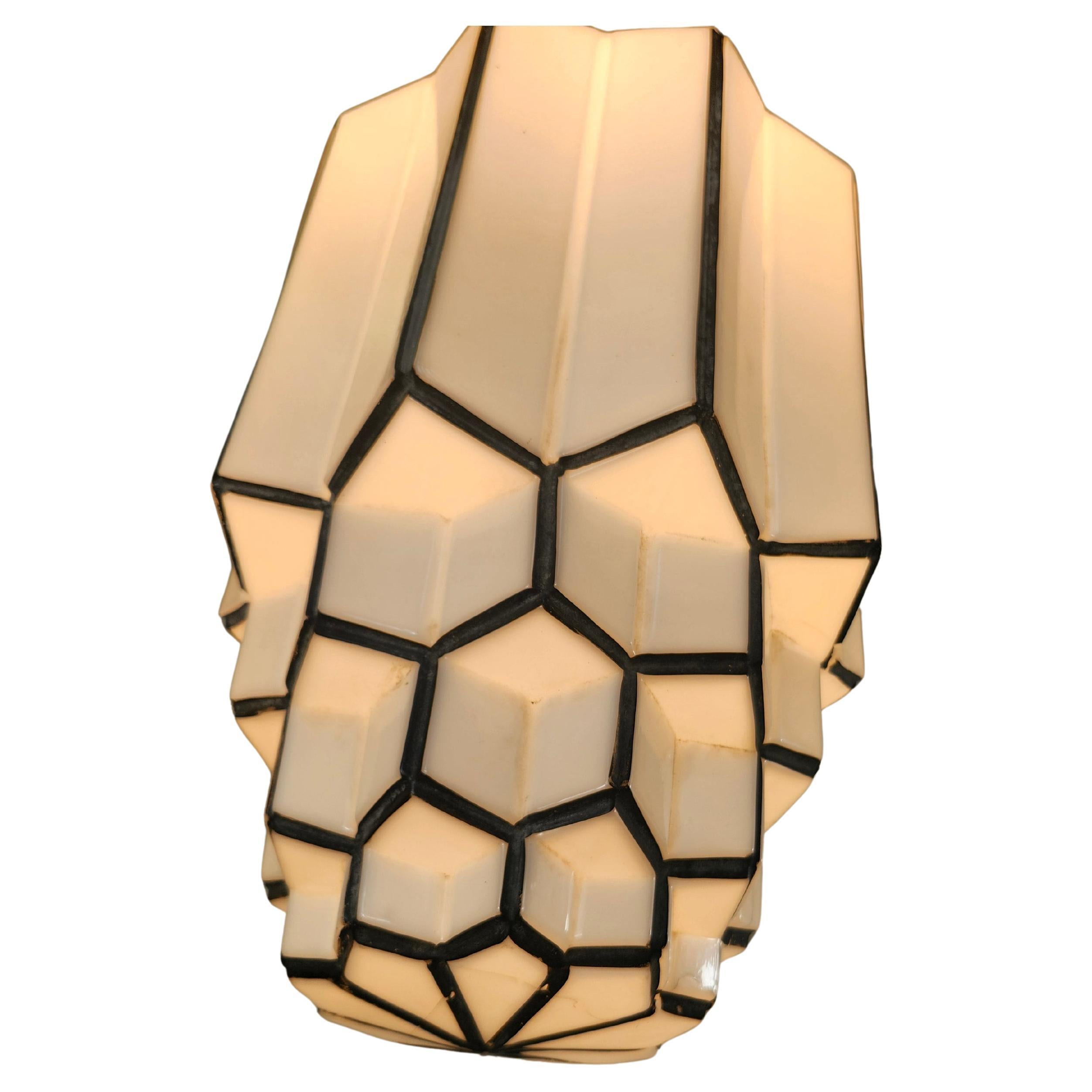 Mid-20th Century Large Art Deco Milk Glass Skyscraper Form Pendant Light C1930 #2 Rewired