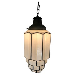 Large Art Deco Milk Glass Skyscraper Form Pendant Light C1930 #2 Rewired