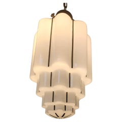 Large Art Deco Milk Glass Skyscraper Form Pendant Light C1930 Rewired
