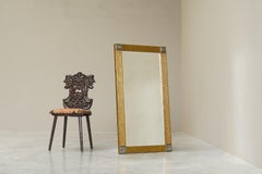 Large Art Deco Mirror in Patinated Brass with Facetted Mirror Glass 1960s