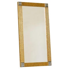 Large Art Deco Mirror in Patinated Brass with Facetted Mirror Glass 1960s
