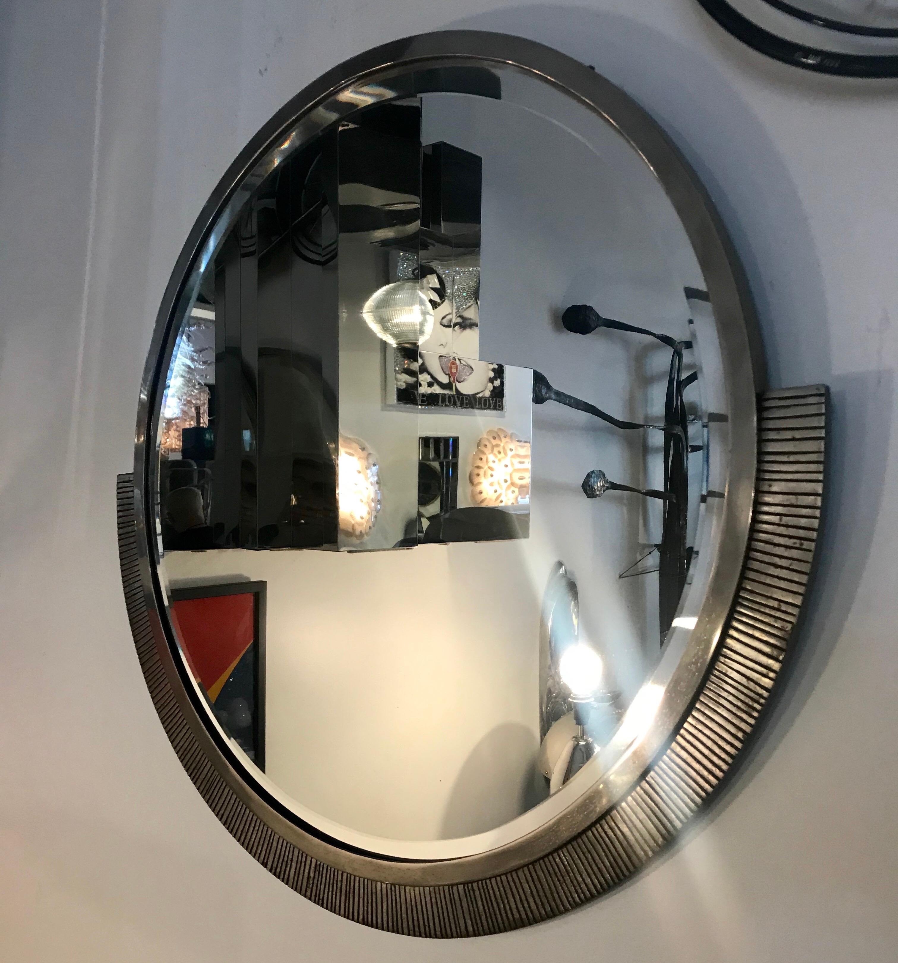 Large Art Deco Modernist Mirror by Edgar Brandt, Signed, circa 1930 In Good Condition In Miami, FL