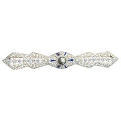 Large Art Deco Natural Pearl and Diamond Brooch