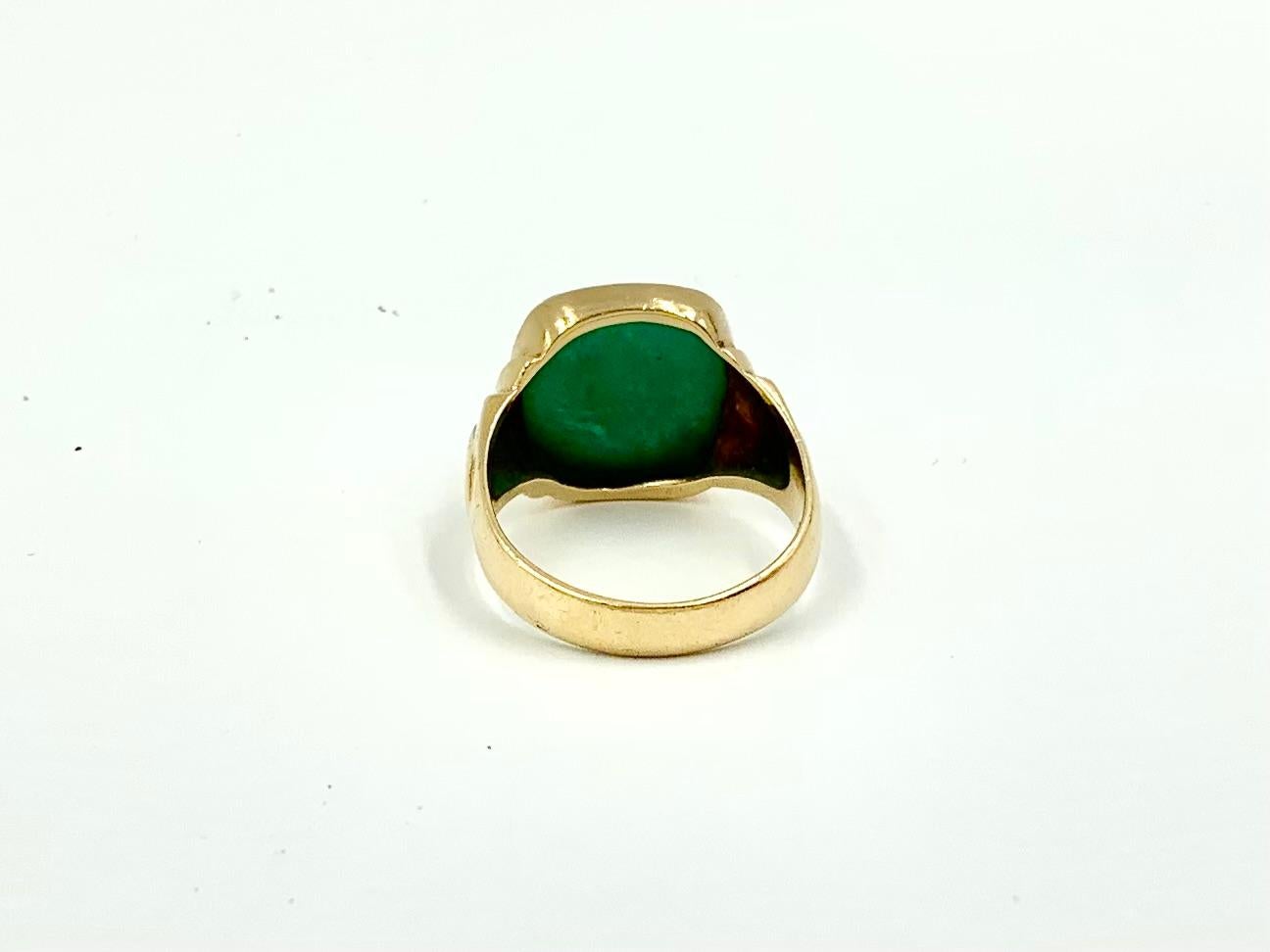 Large Art Deco Natural Turquoise 14K Yellow Gold Signet Ring 2