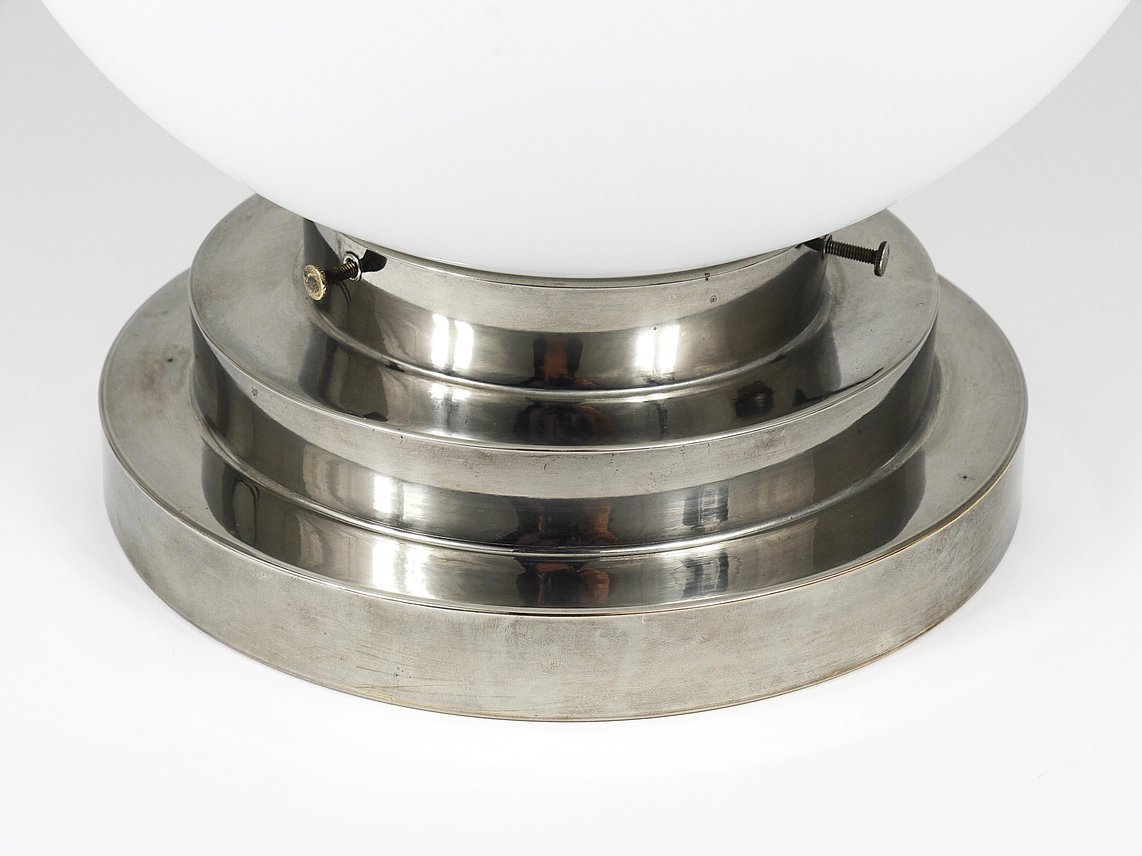 Large Art Deco Nickel Opaline Glass Globe Ceiling Lamp / Flush Mount, 1930s For Sale 6