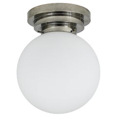Large Art Deco Nickel Opaline Glass Globe Ceiling Lamp / Flush Mount, 1930s