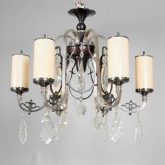 Large Art Deco Opaline Glass Chandelier