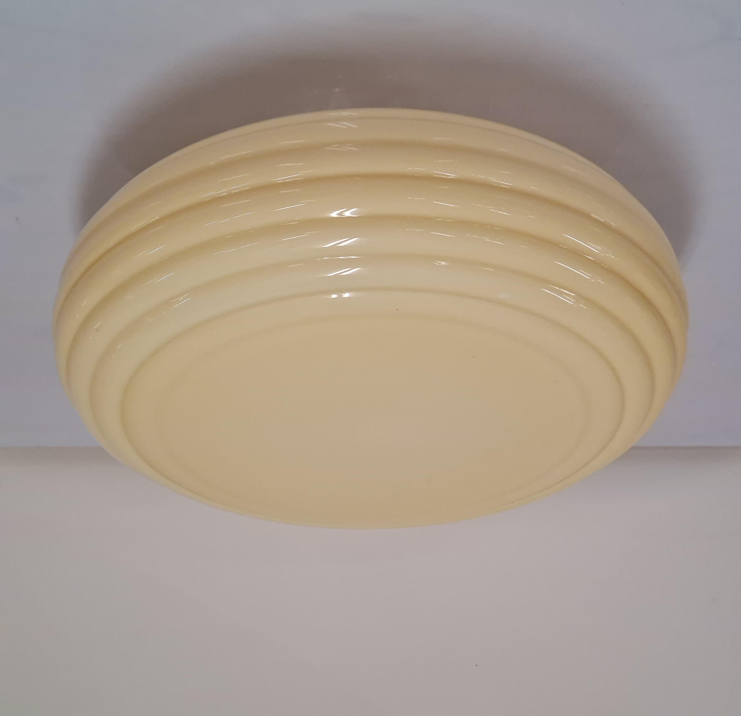Large Art Deco Paavo Tynell Flushmount Model 1621, Rimmed Glass, Taito 1930s For Sale 5