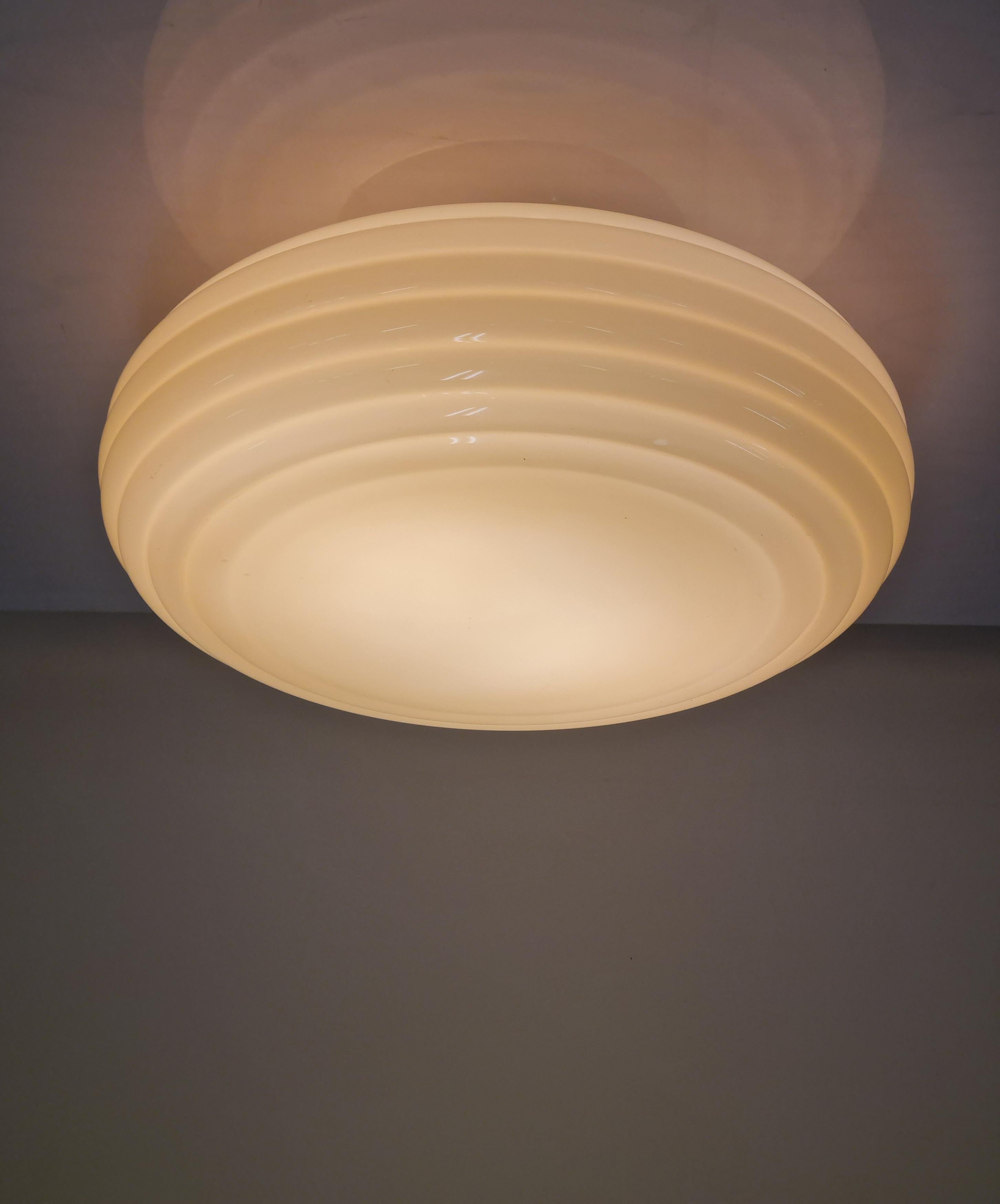 Large Art Deco Paavo Tynell Flushmount Model 1621, Rimmed Glass, Taito 1930s For Sale 7