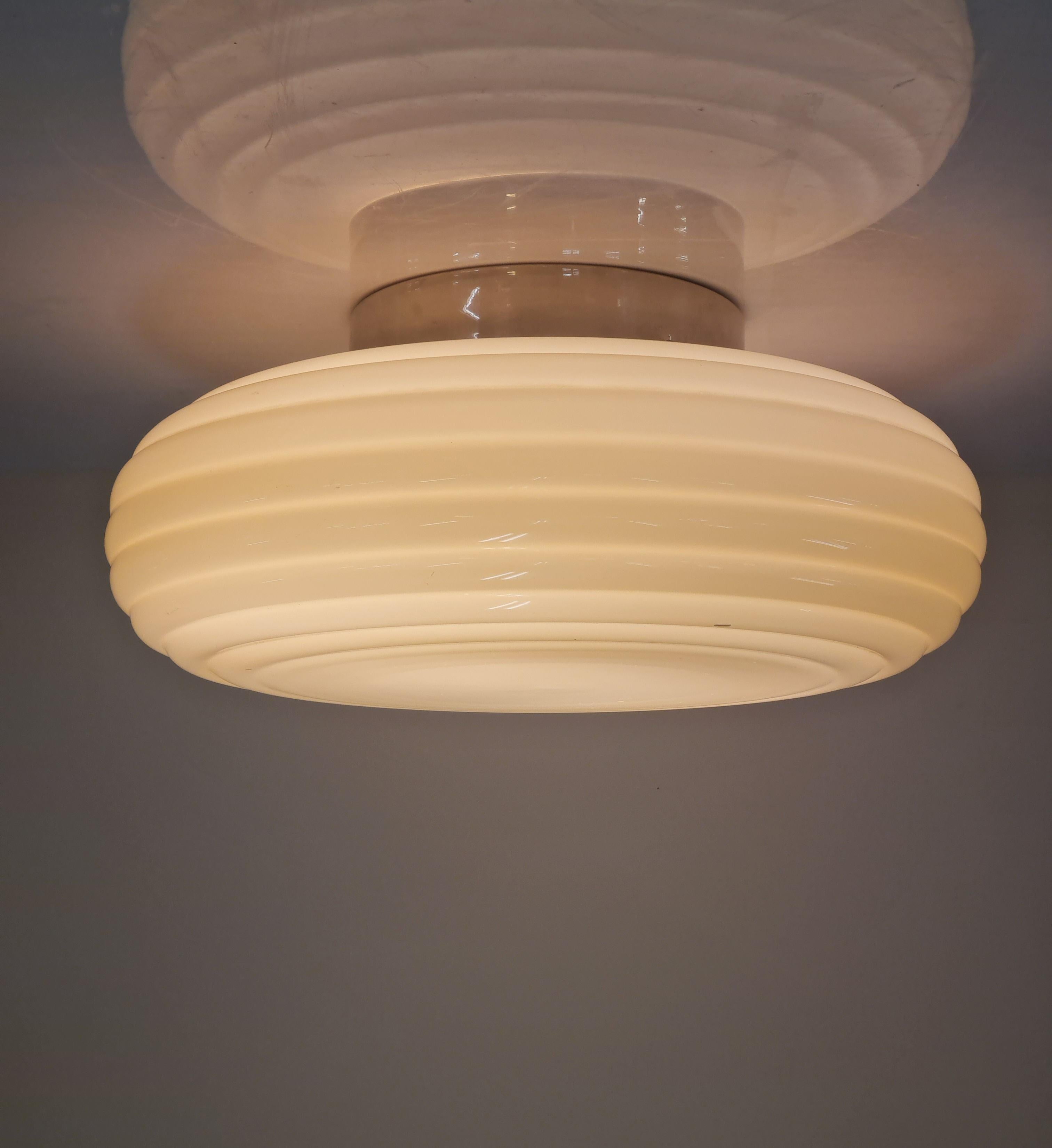 Large Art Deco Paavo Tynell Flushmount Model 1621, Rimmed Glass, Taito 1930s For Sale 10