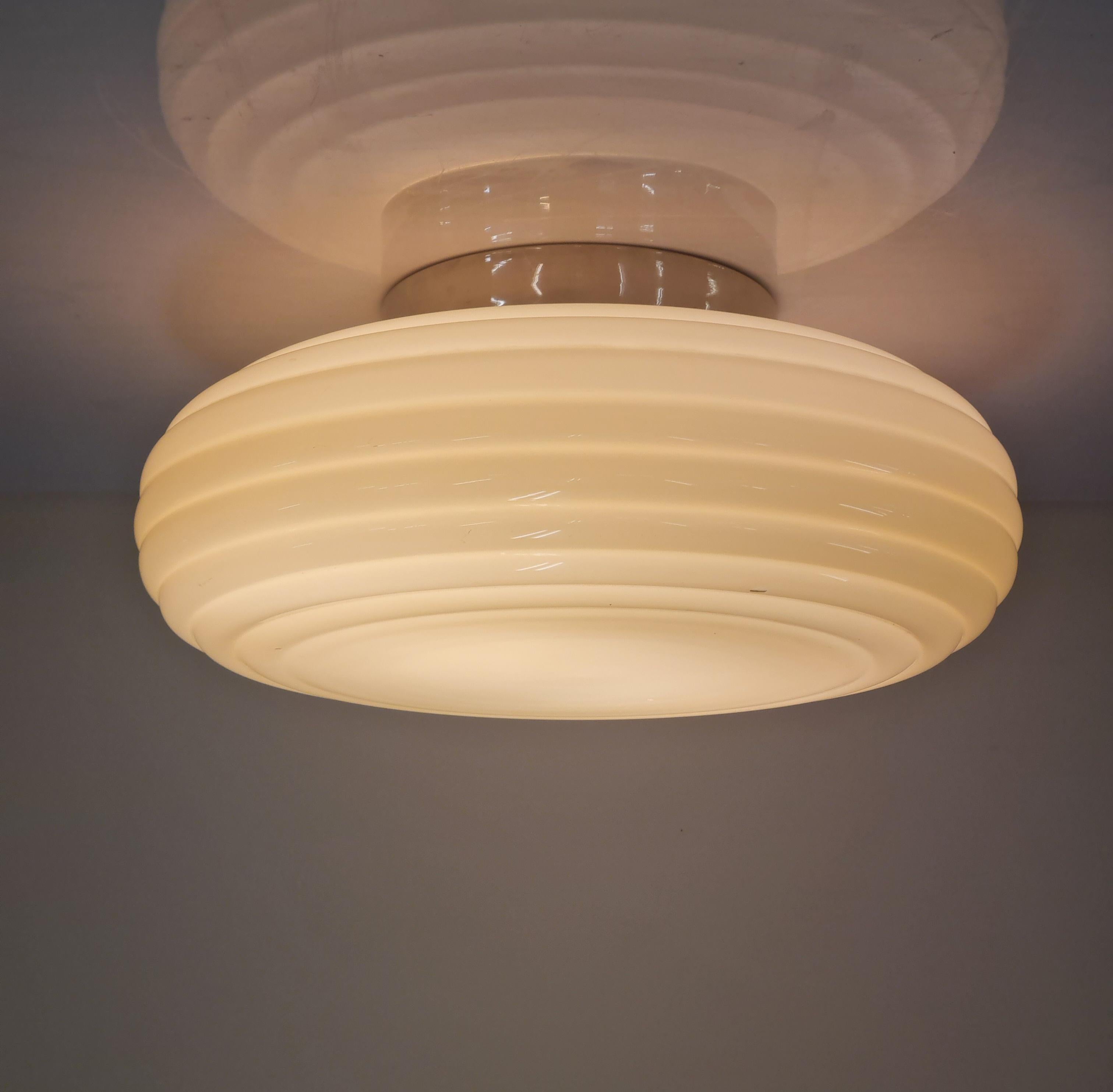 Large Art Deco Paavo Tynell Flushmount Model 1621, Rimmed Glass, Taito 1930s For Sale 11