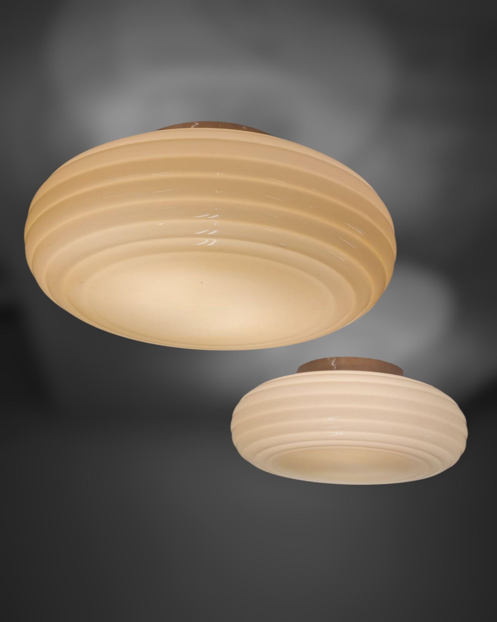 Large Art Deco Paavo Tynell Flushmount Model 1621, Rimmed Glass, Taito 1930s For Sale 13