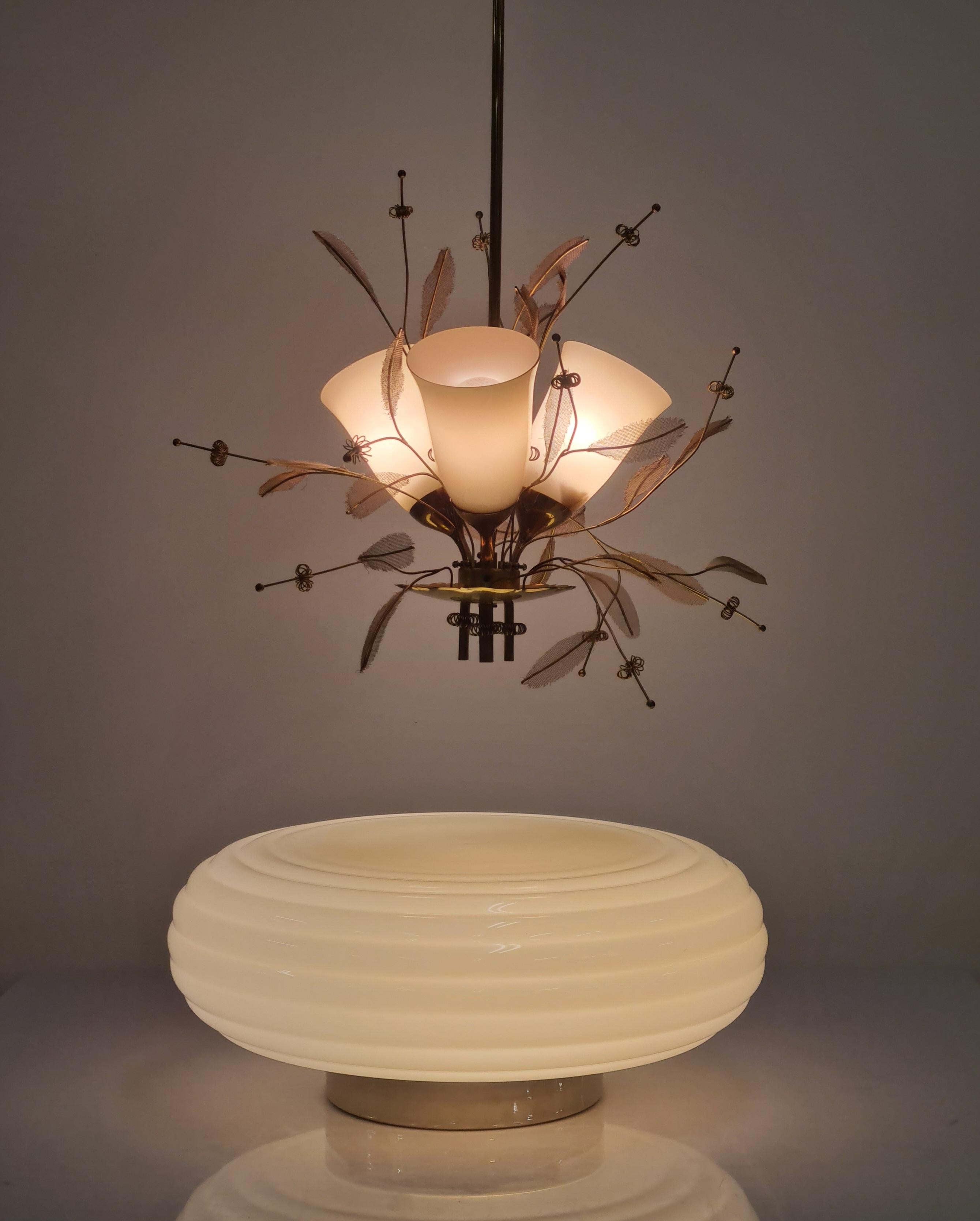Large Art Deco Paavo Tynell Flushmount Model 1621, Rimmed Glass, Taito 1930s For Sale 14