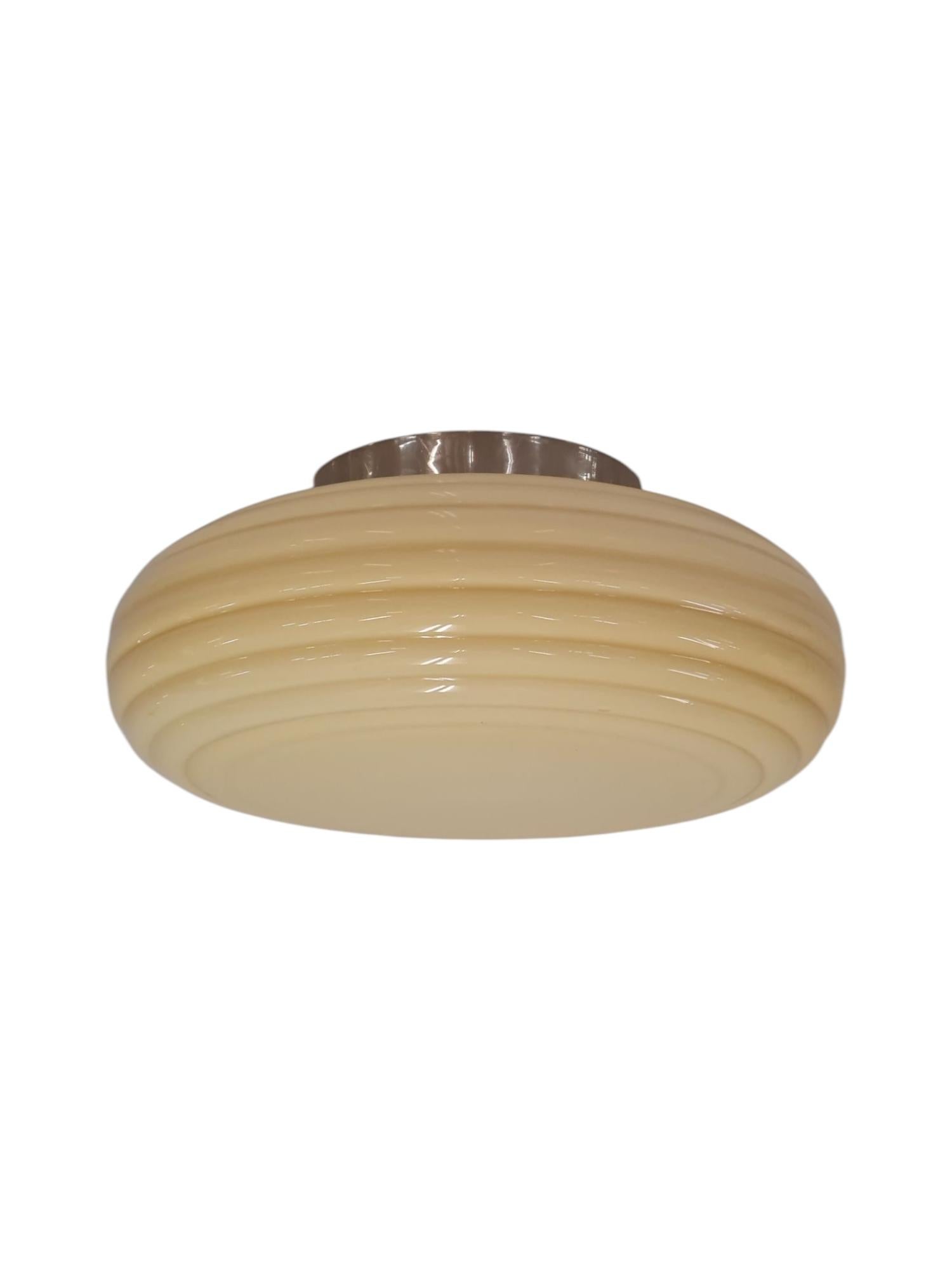 Finnish Large Art Deco Paavo Tynell Flushmount Model 1621, Rimmed Glass, Taito 1930s For Sale