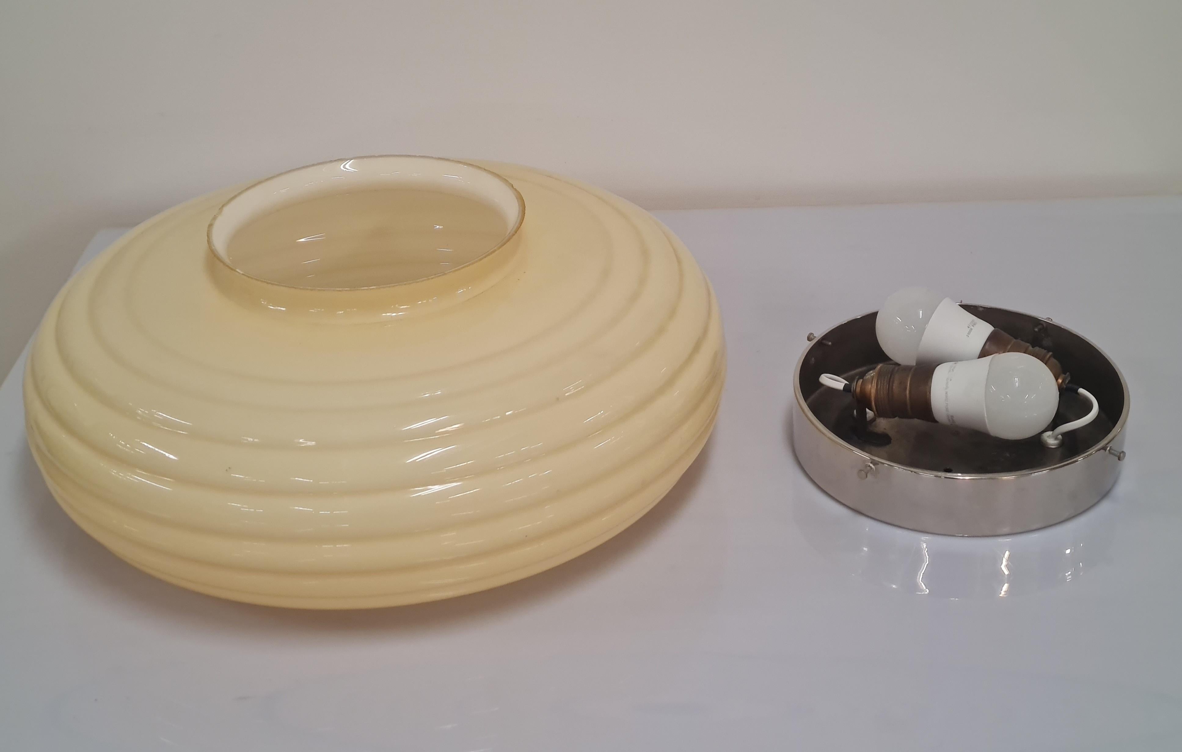 Large Art Deco Paavo Tynell Flushmount Model 1621, Rimmed Glass, Taito 1930s For Sale 1