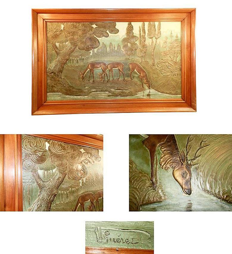 Gran cuadro Art Déco firmado Gueret Europeo en venta
