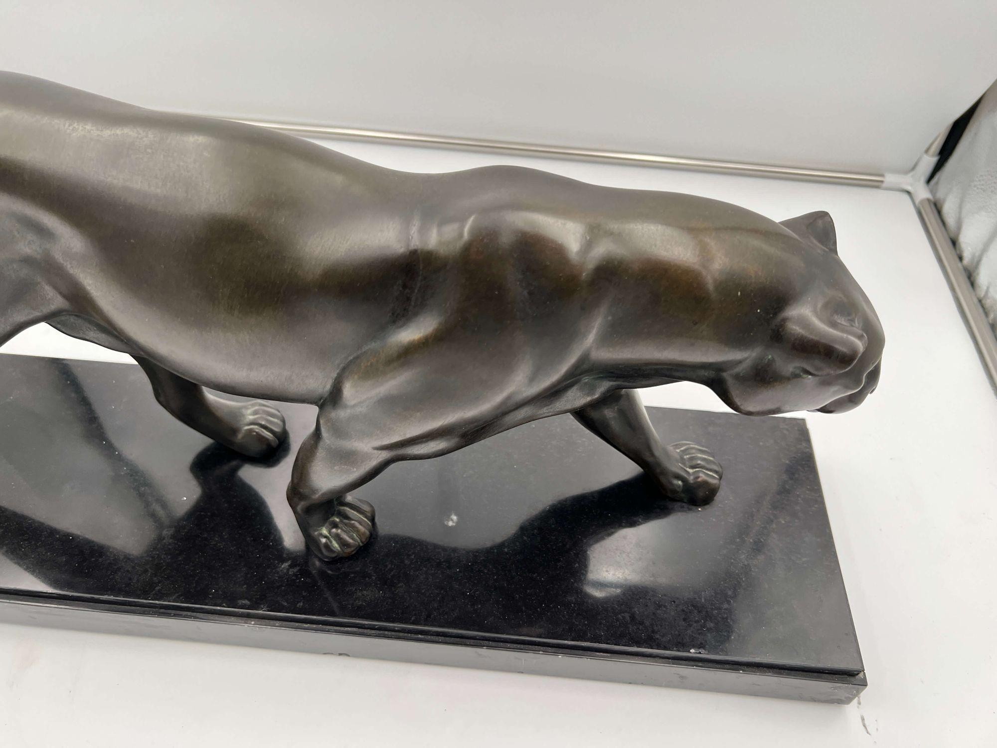 Large Art Deco Panther Sculpture by Rules, Bronze, Marble, France, circa 1930 5