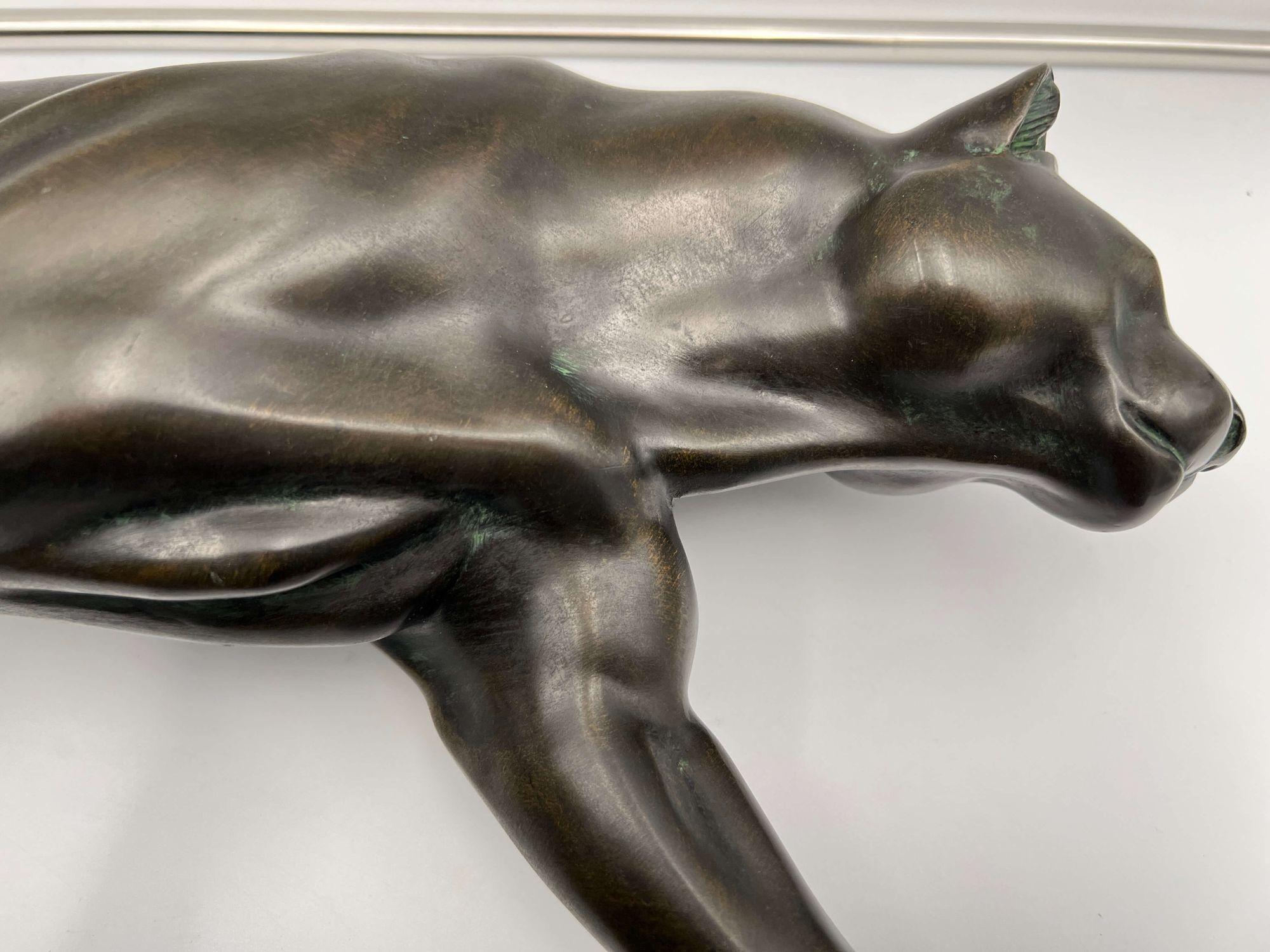 Large Art Deco Panther Sculpture by Rules, Bronze, Marble, France, circa 1930 9