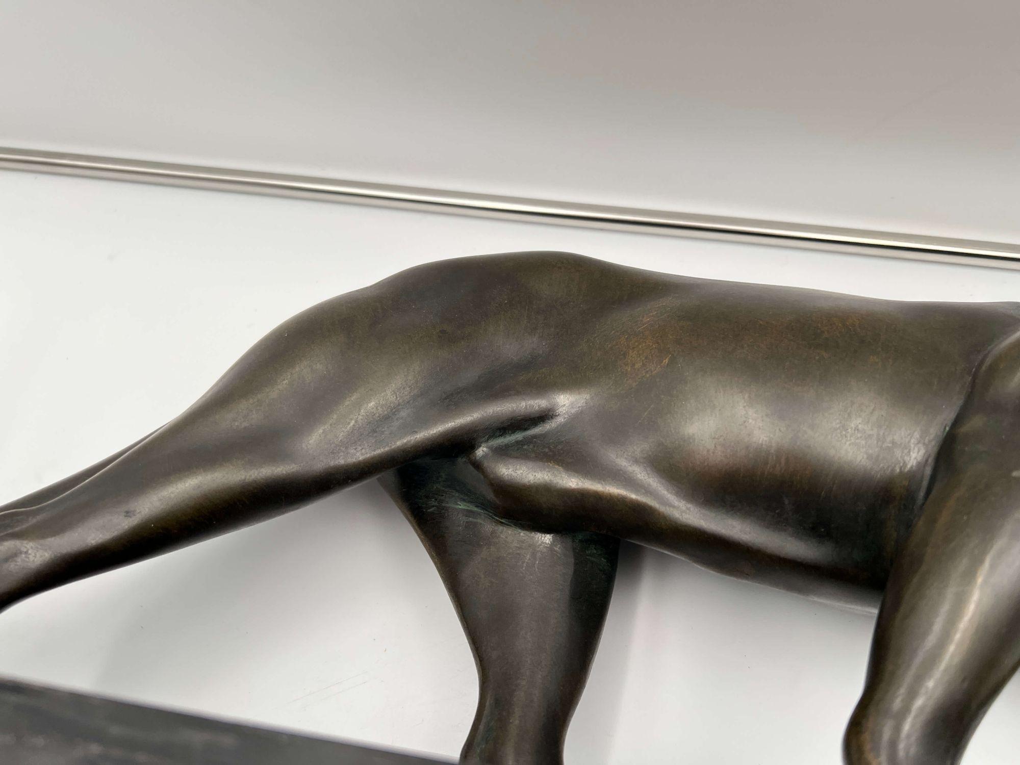 Large Art Deco Panther Sculpture by Rules, Bronze, Marble, France, circa 1930 10