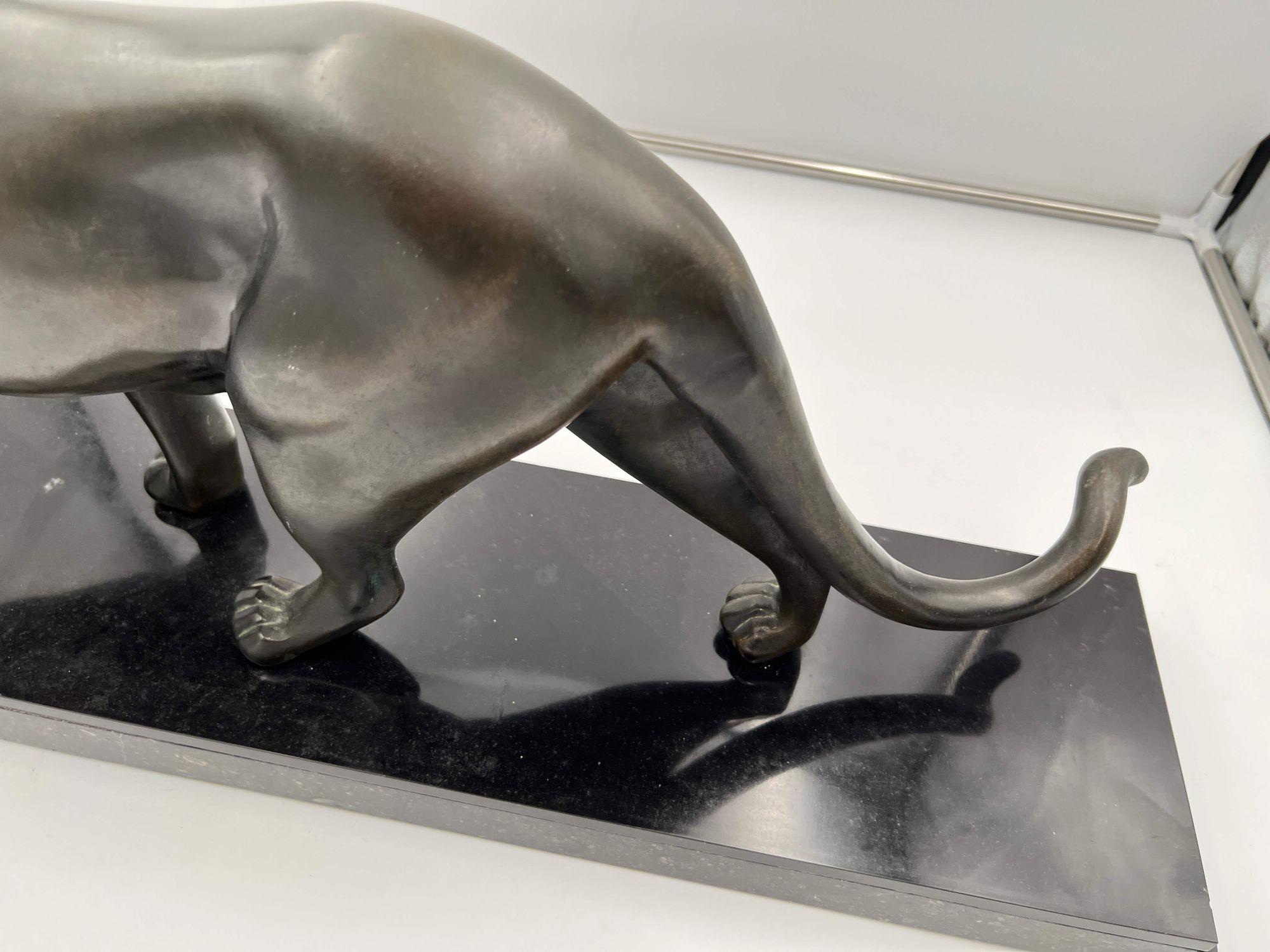 Large Art Deco Panther Sculpture by Rules, Bronze, Marble, France, circa 1930 In Good Condition In Regensburg, DE