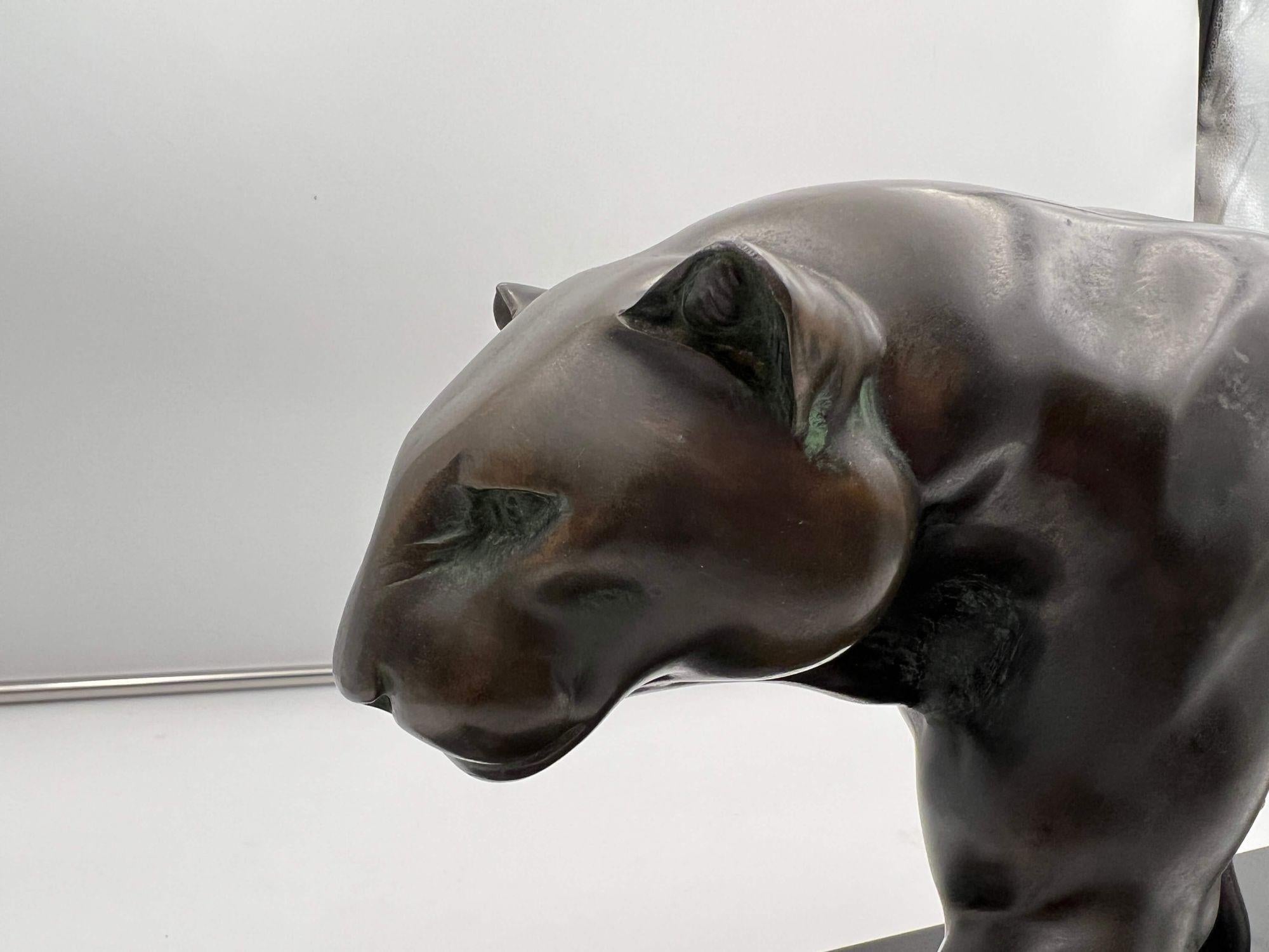 Mid-20th Century Large Art Deco Panther Sculpture by Rules, Bronze, Marble, France, circa 1930