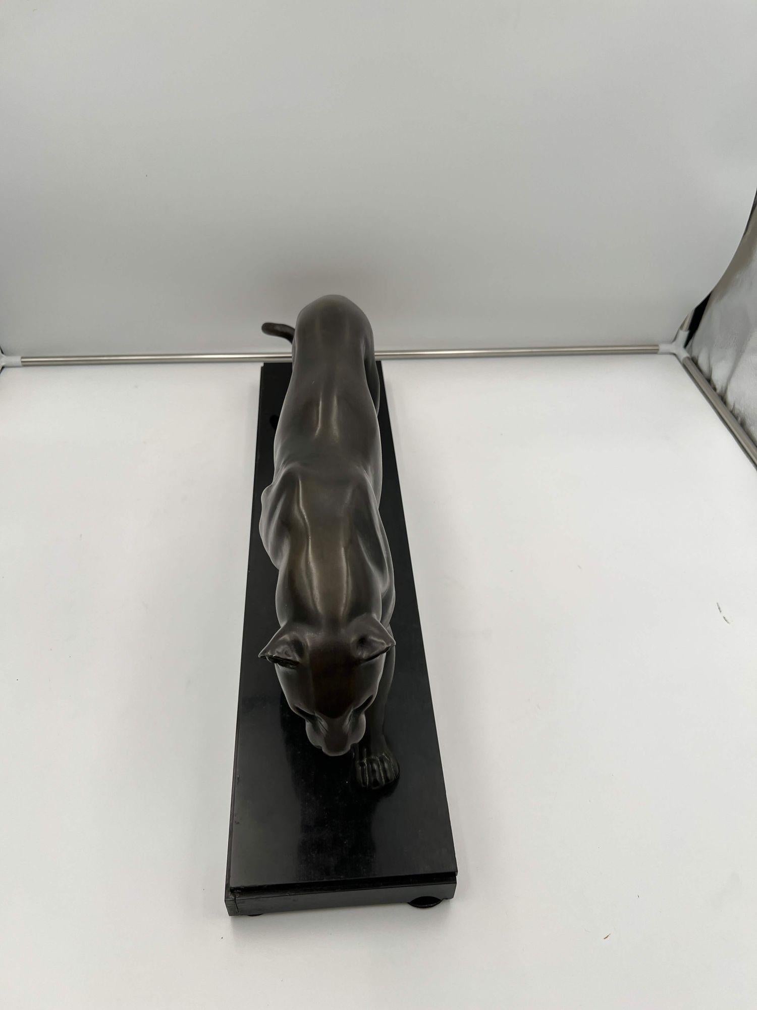 Large Art Deco Panther Sculpture by Rules, Bronze, Marble, France, circa 1930 1