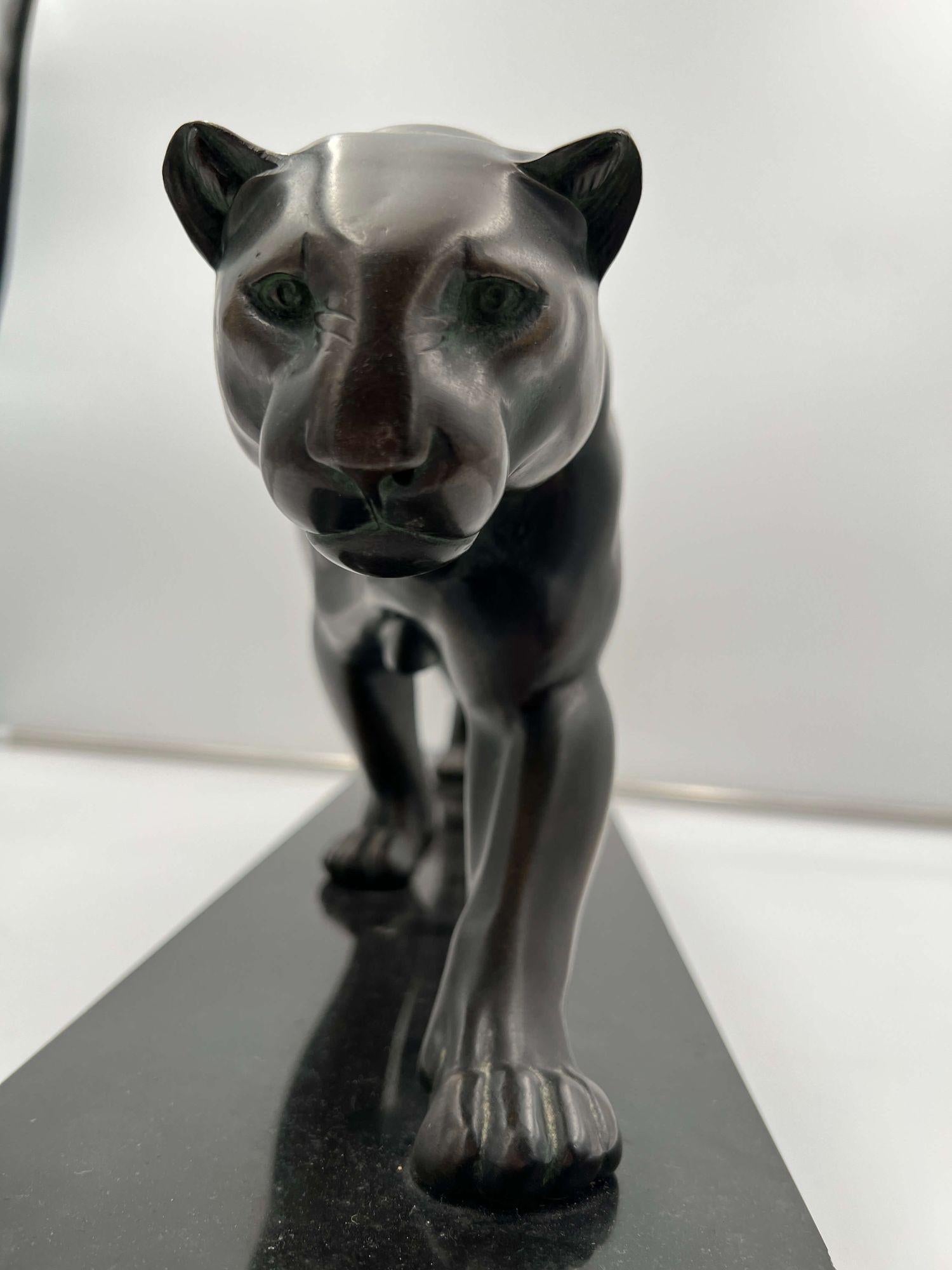 Large Art Deco Panther Sculpture by Rules, Bronze, Marble, France, circa 1930 3