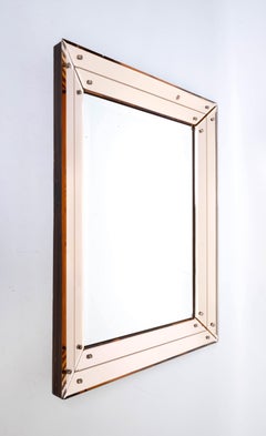 Large Art Deco Peach Glass Border Wall Mirror British, C.1930