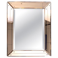 Large Art Deco Peach Glass Border Wall Mirror British, C.1930