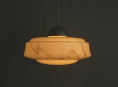 Grande lampada a sospensione Art Deco, paralume in vetro, supporto in metallo, Germania, anni '30