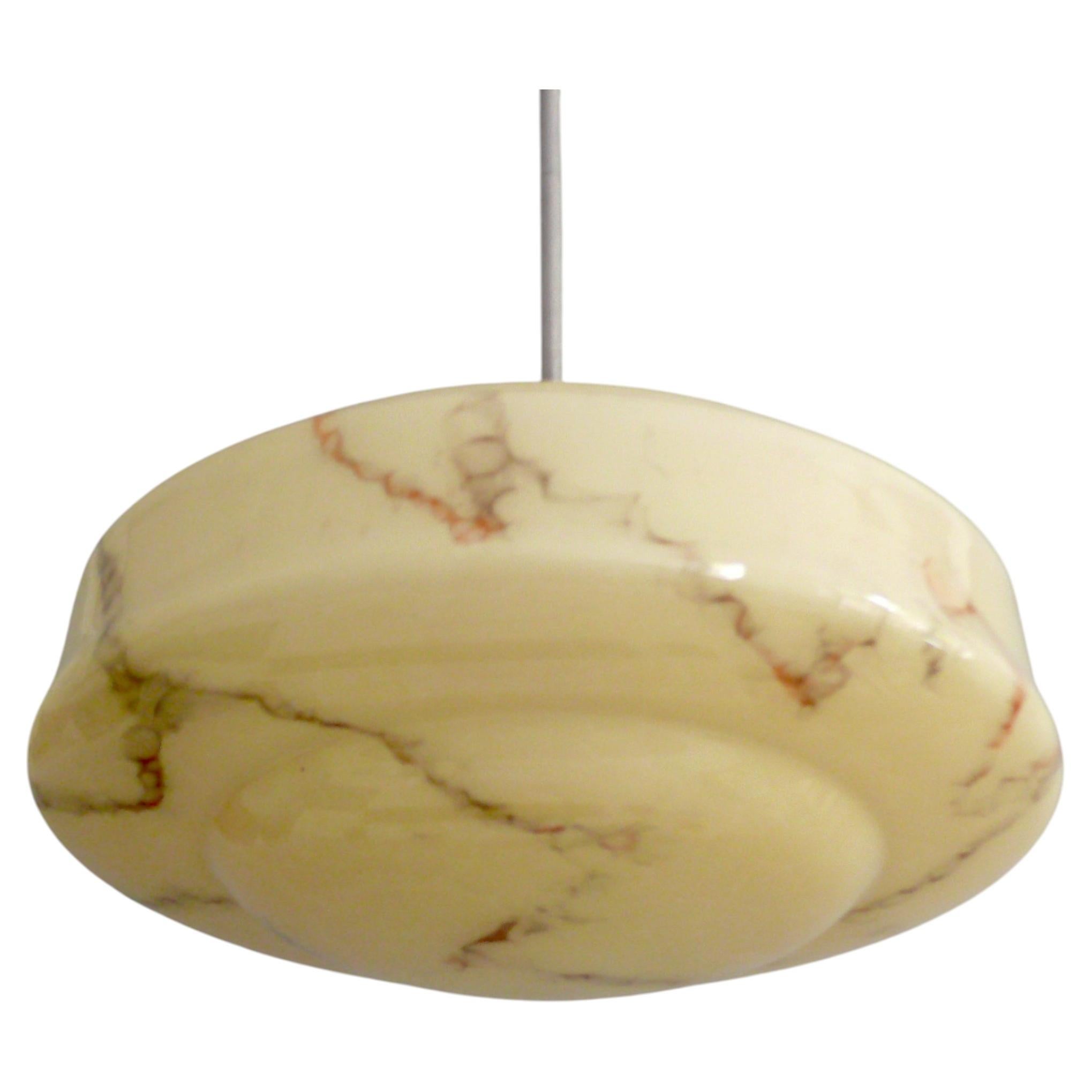Large Art Deco Pendant Lamp, Glass Shade, Metal Holder, Germany, 1930s