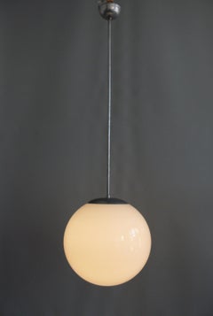 Large Art Déco Pendant Light With Opaline Glass, 1930s