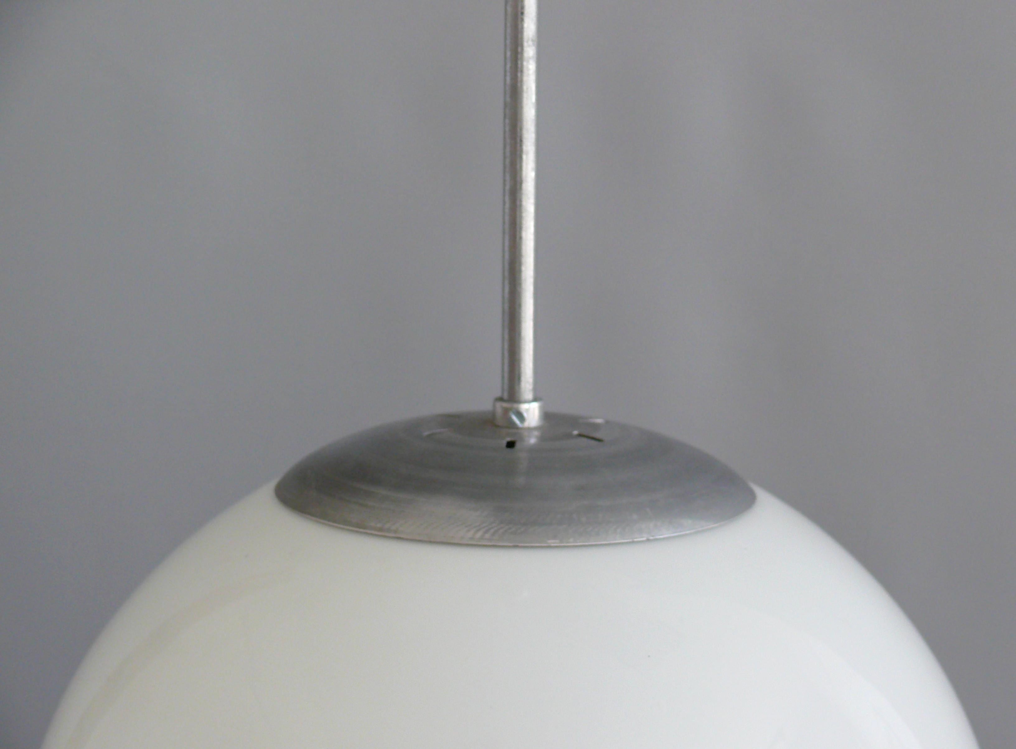 Mid-20th Century Large Art Déco Pendant Light With Opaline Glass, 1930s For Sale