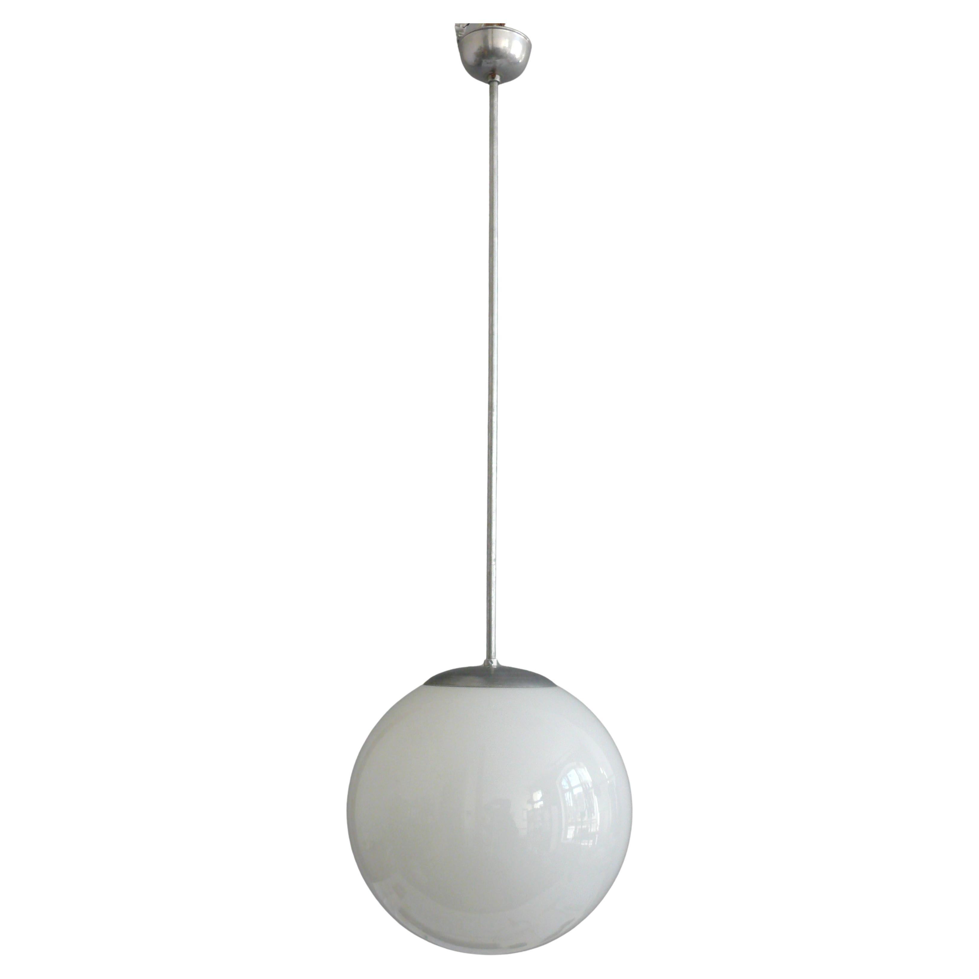 Large Art Déco Pendant Light With Opaline Glass, 1930s