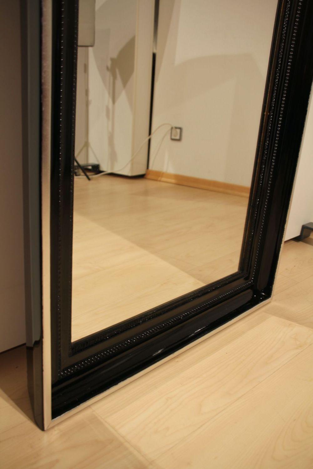 Art Deco Mirror, Black Lacquer and Silver-Leaf, France circa 1920 5