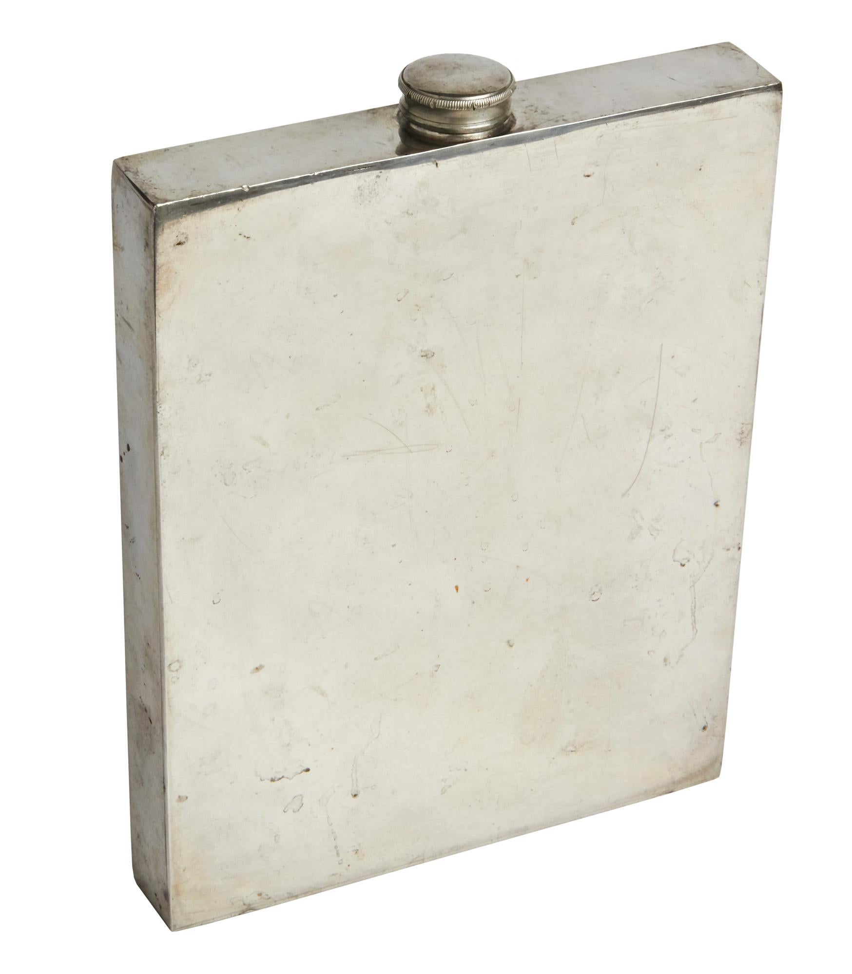 Early 20th Century Large Art Deco Polished Pewter Drinking Flask by A W F & Co for Tiffany London For Sale