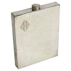 Large Art Deco Polished Pewter Drinking Flask by A W F & Co for Tiffany London