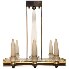 Large Art Deco Rectangular Petitot Style Chandelier, Paris, circa 1930s