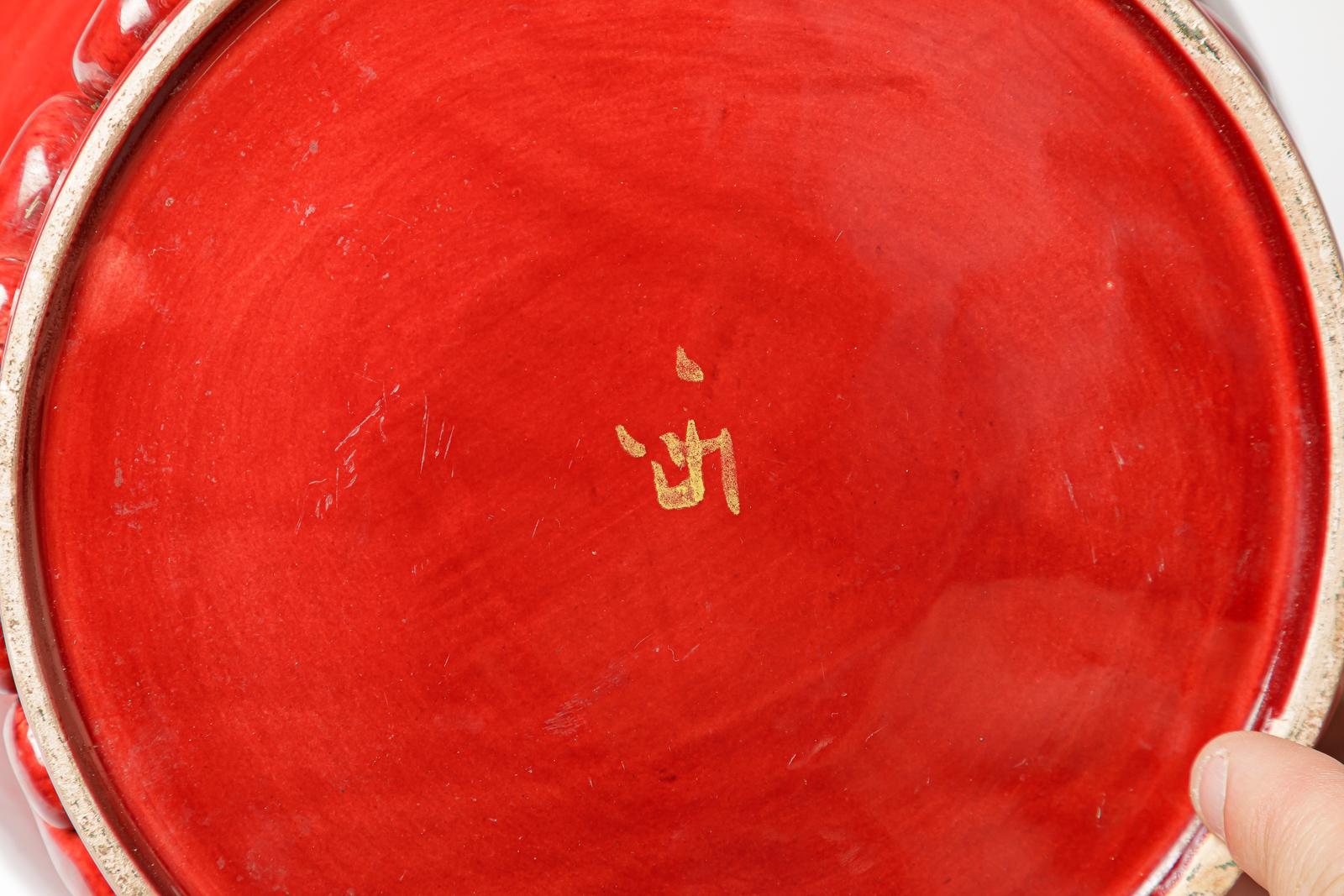 20th Century large art deco red ceramic flower pot or vase by Jean Maubrou 24 cm 1950 design For Sale