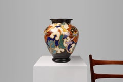 Large Art Deco Regina Gouda vase with Rosario floral decor, The Netherlands 1930