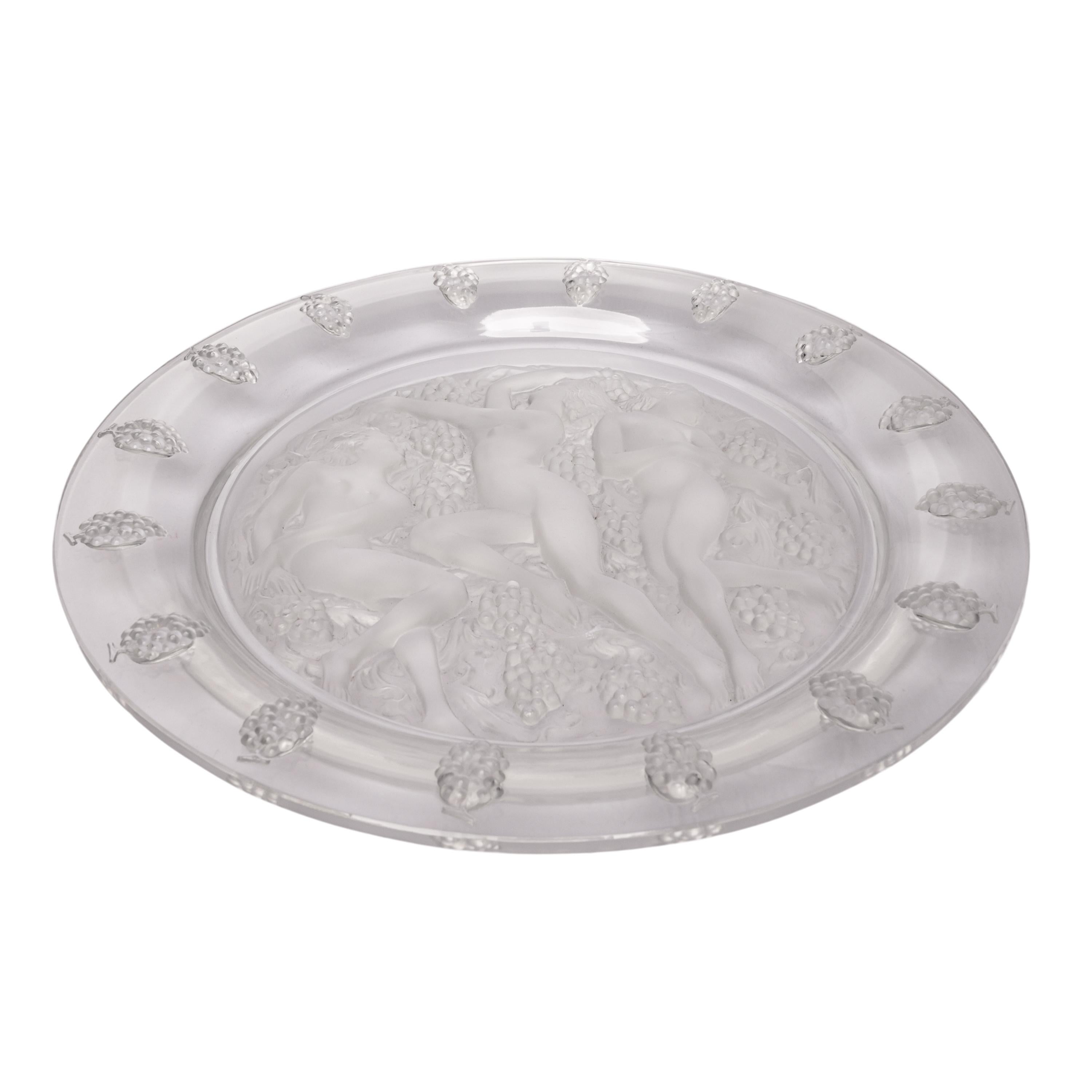  Large Art Deco Rene Lalique Glass Cote d'Or Bachantes Charger Bowl Platter 1943 In Good Condition For Sale In Portland, OR