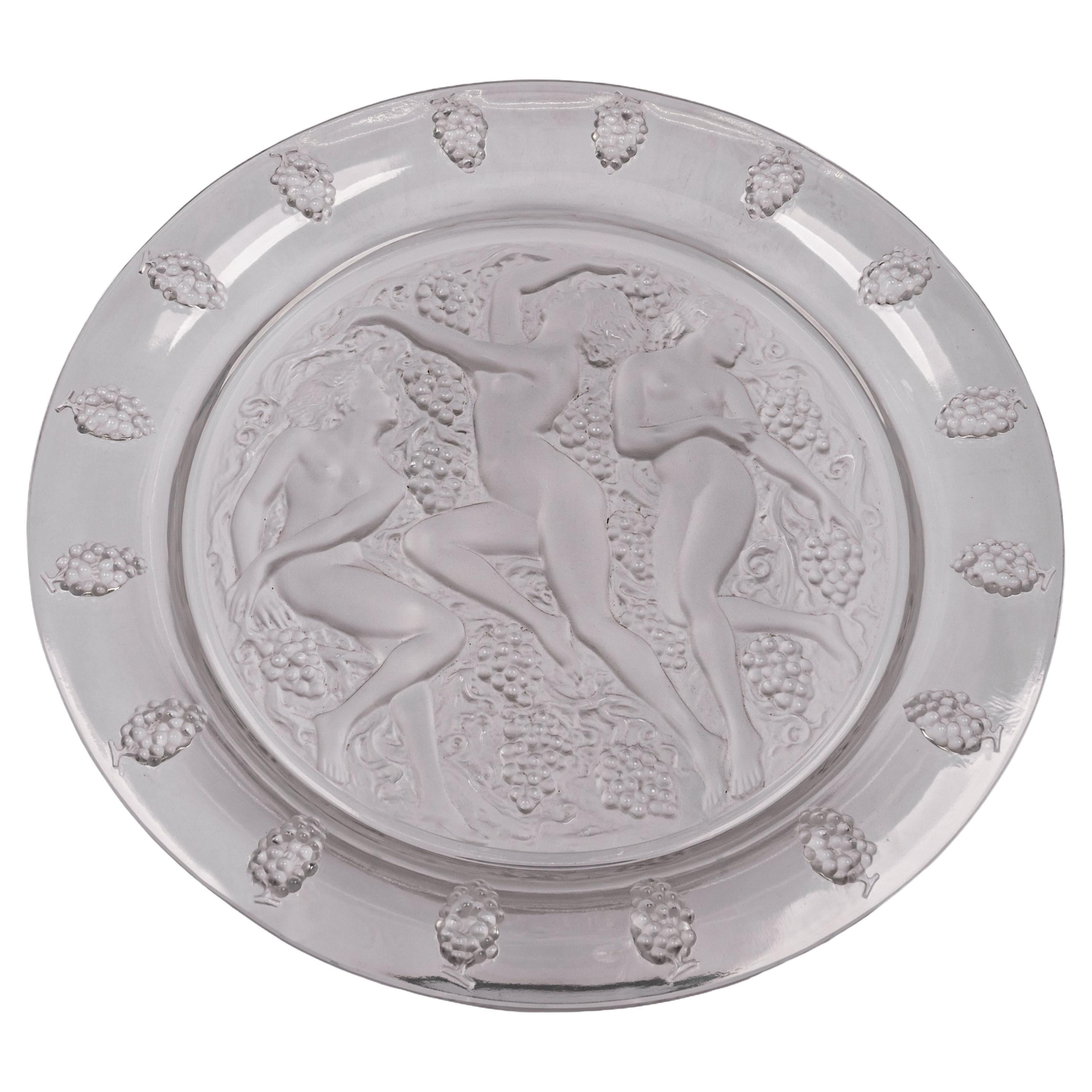  Large Art Deco Rene Lalique Glass Cote d'Or Bachantes Charger Bowl Platter 1943 For Sale 1