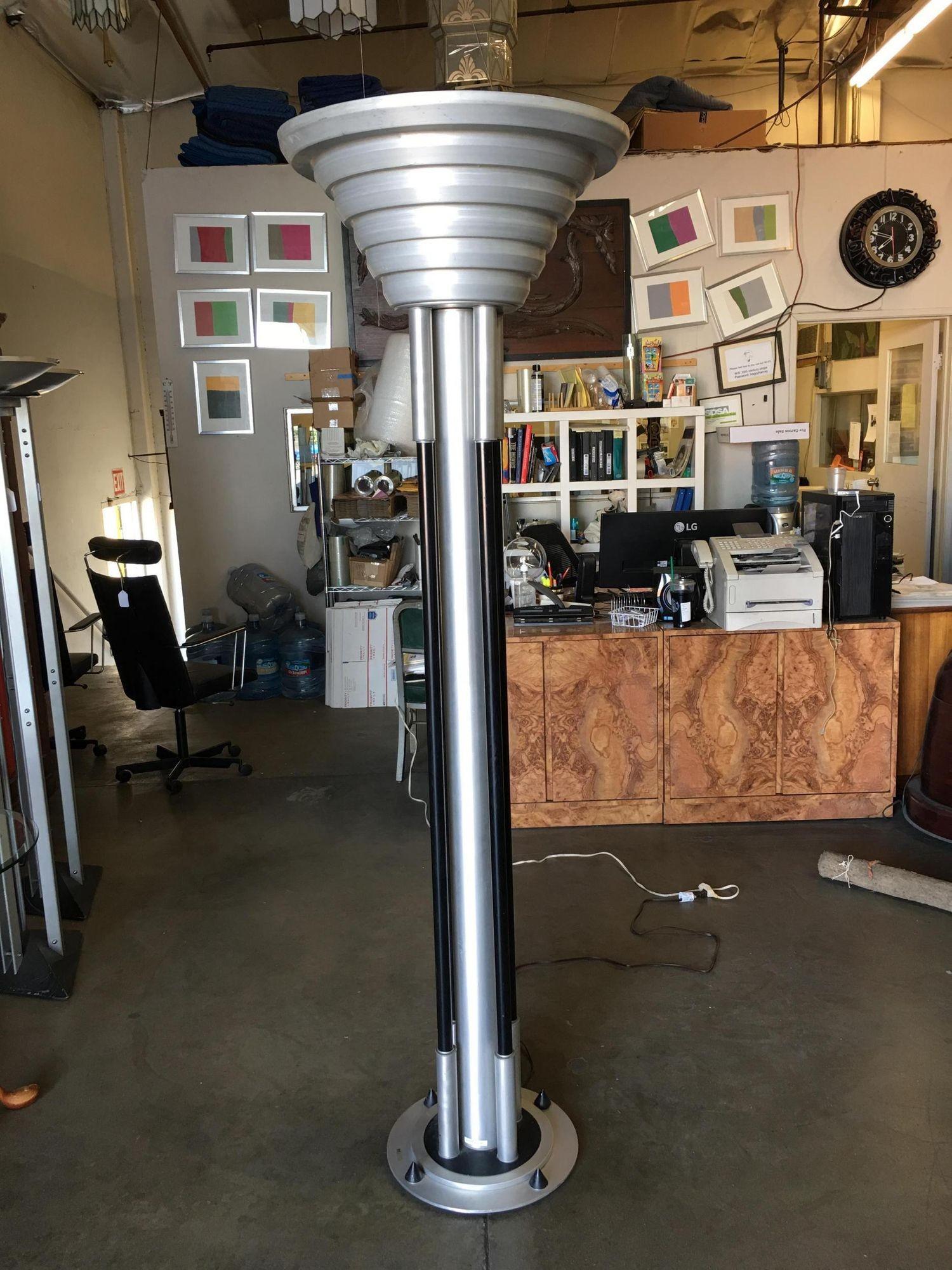 Large Art Deco Revival Machine Age Torchère Floor Lamp In Good Condition For Sale In Van Nuys, CA