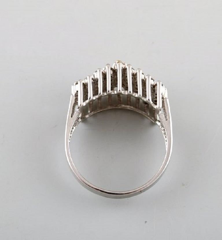 Large Art Deco Ring in 9 Carat White Gold with Numerous Diamonds In Excellent Condition In bronshoj, DK