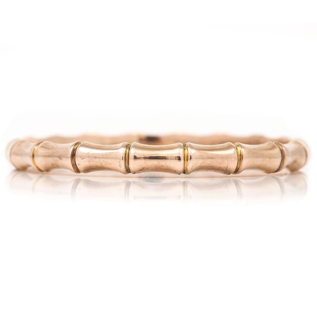 A super, large Art Deco 9ct rose gold bamboo textured bangle, usually worn high up the arm in true flapper style. Made in the style of a bamboo trunk and in great condition this vintage bangle is now back in fashion. Made by one of the best