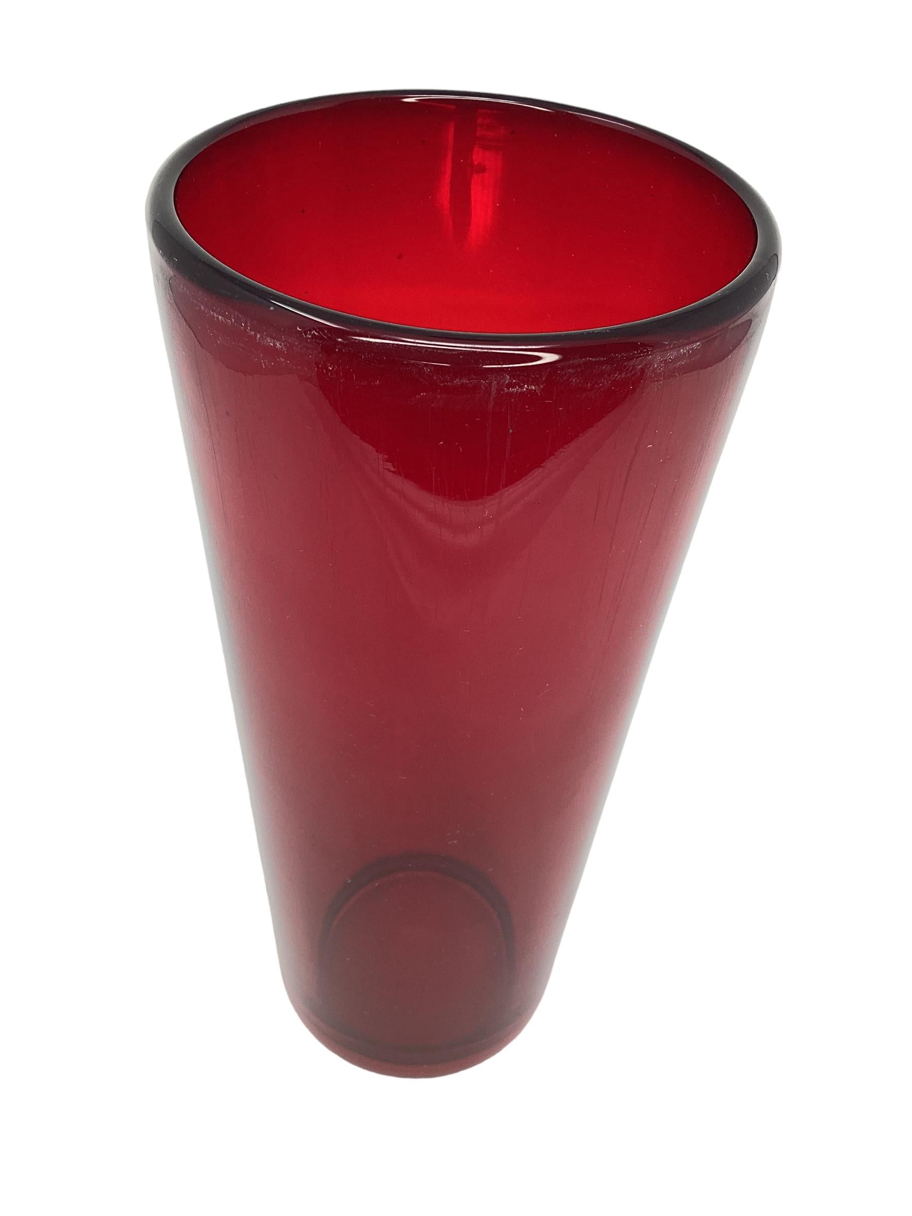 Glass Large Art Deco Ruby Red Cocktail Shaker For Sale