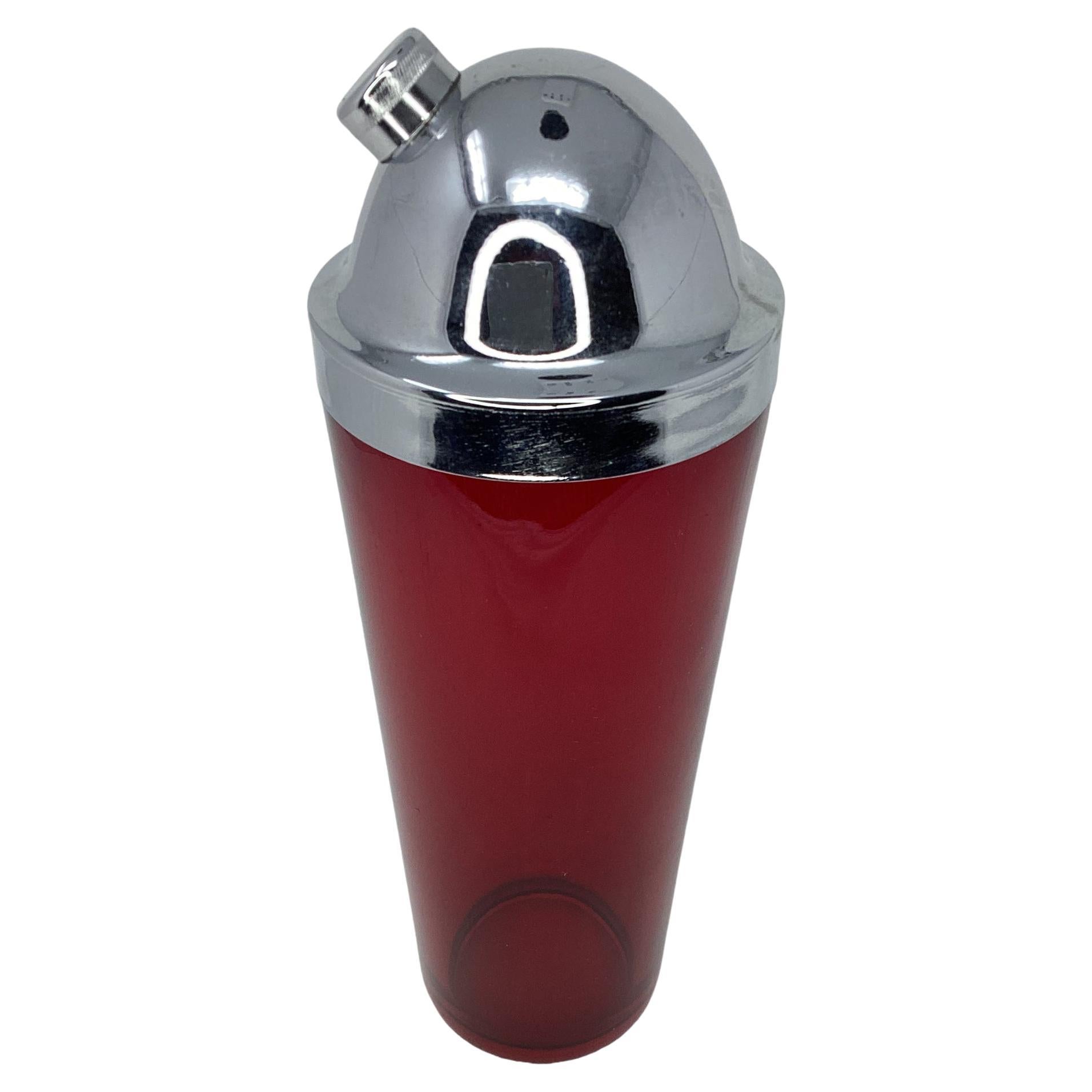 Large Art Deco Ruby Red Cocktail Shaker For Sale